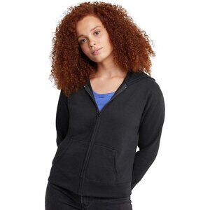 Women's Ebony Fleece Cozy Warm Front Full Zip Up Pockets Hooded Sweatshirt